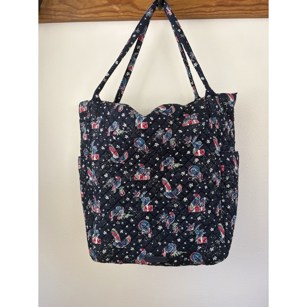 VERA BRADLEY Bright Large Zip Tote‎ Shoulder Bag 23731-M06 Holiday Owls Navy